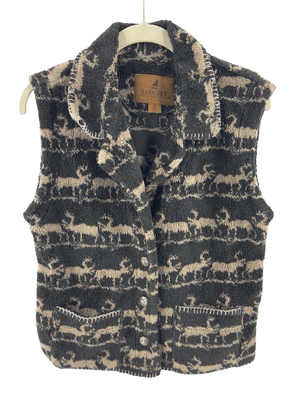 Barn Fly Ranch Collection Fleece Vest Deer Elk Size Medium Western Cabin USA